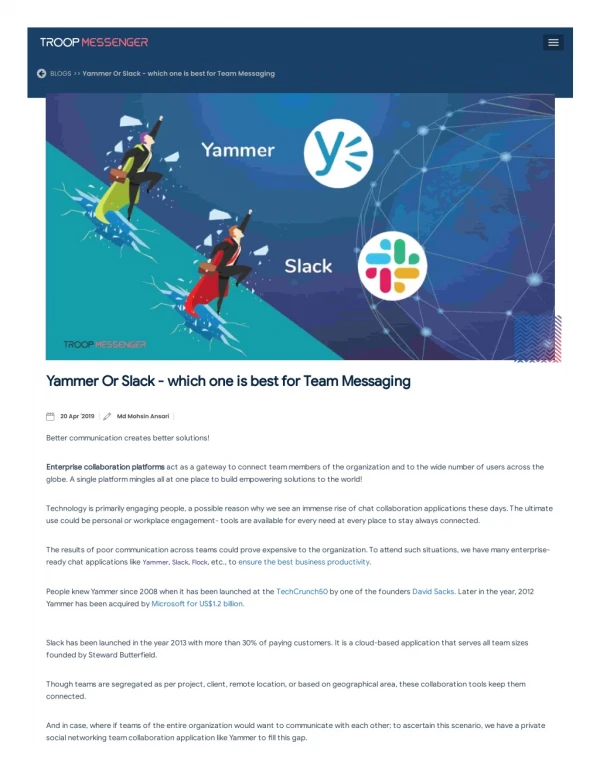 Yammer vs Slack - which one is best for Team Messaging