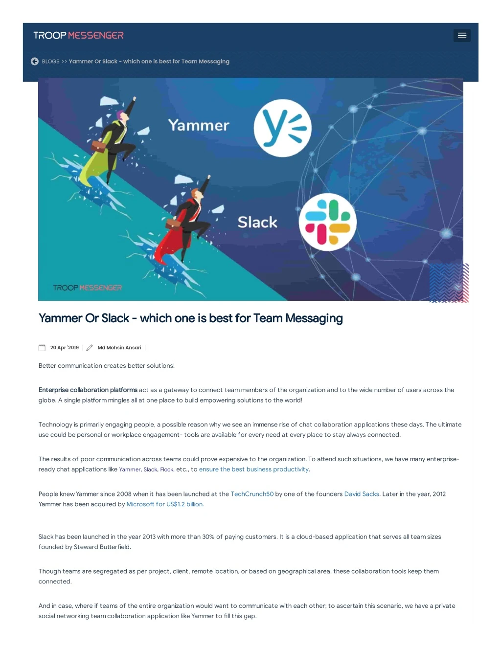 blogs yammer or slack which one is best for team