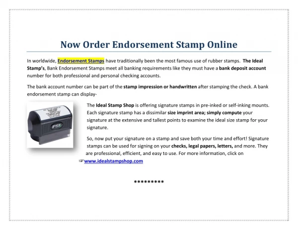 Now Order Endorsement Stamps Online