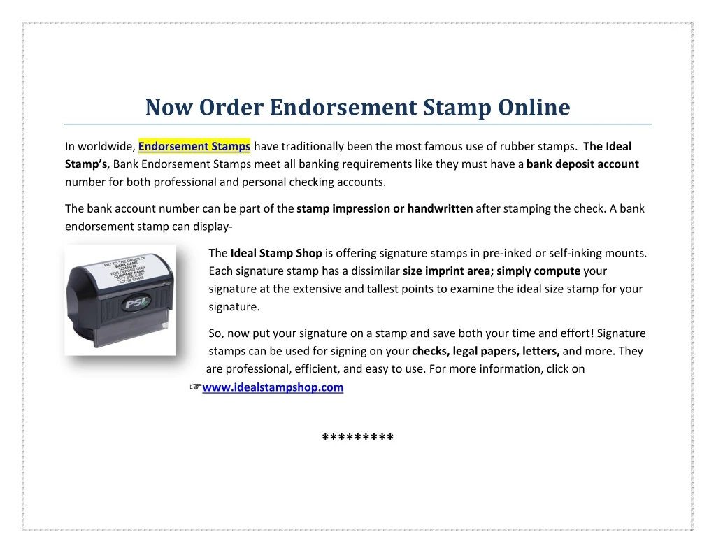 now order endorsement stamp online