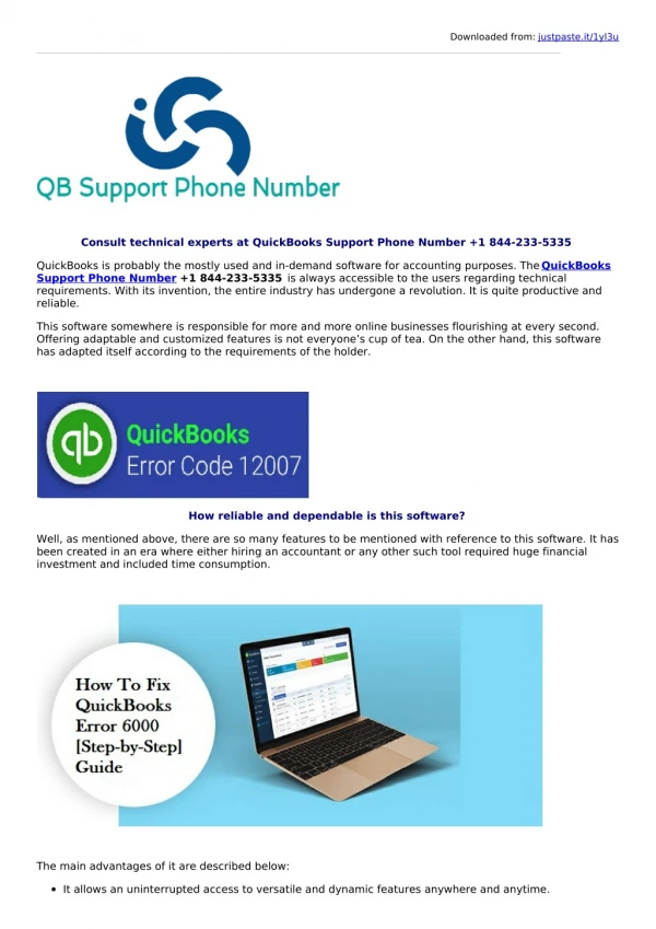 Consult technical experts at QuickBooks Support Phone Number 1 844-233-5335