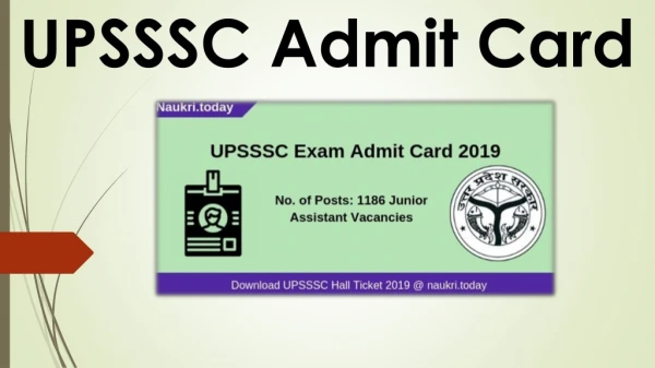 UPSSSC Admit Card 2019 Download For 1186 Jr. Assistant Posts Exam