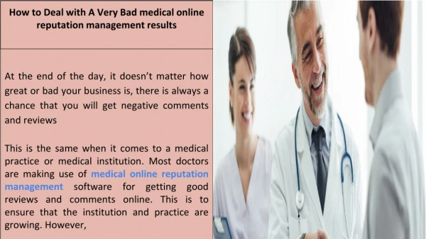 How to Deal with A Very Bad medical online reputation management results
