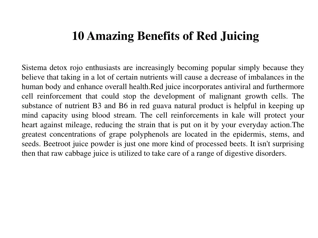 PPT 10 Amazing Benefits of Red Juicing PowerPoint Presentation, free