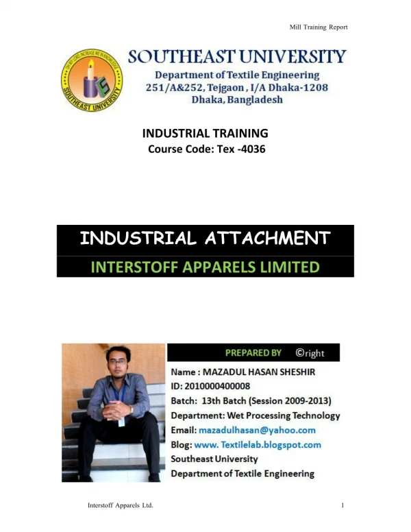 Industrial Attachment of Interstoff apparels limited