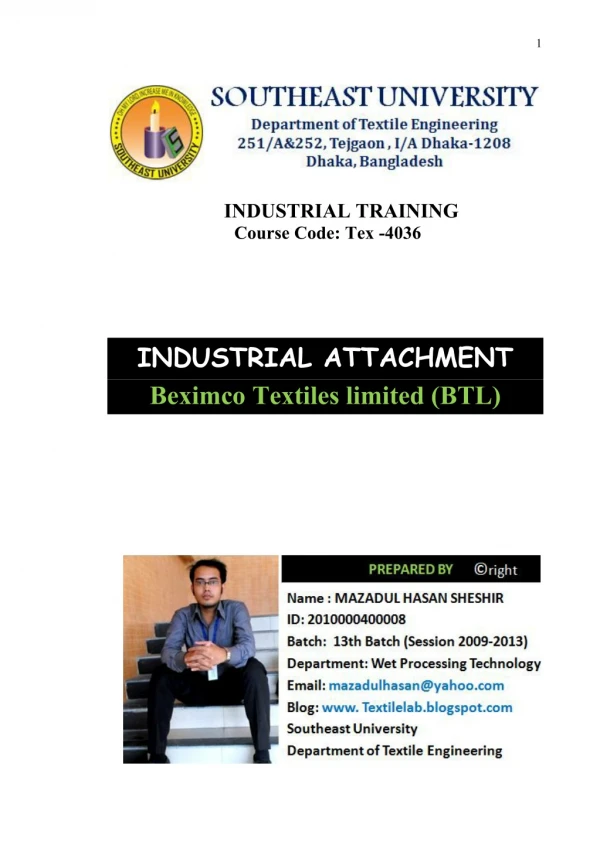 Industrial Attachment of Beximco textiles limited (btl)