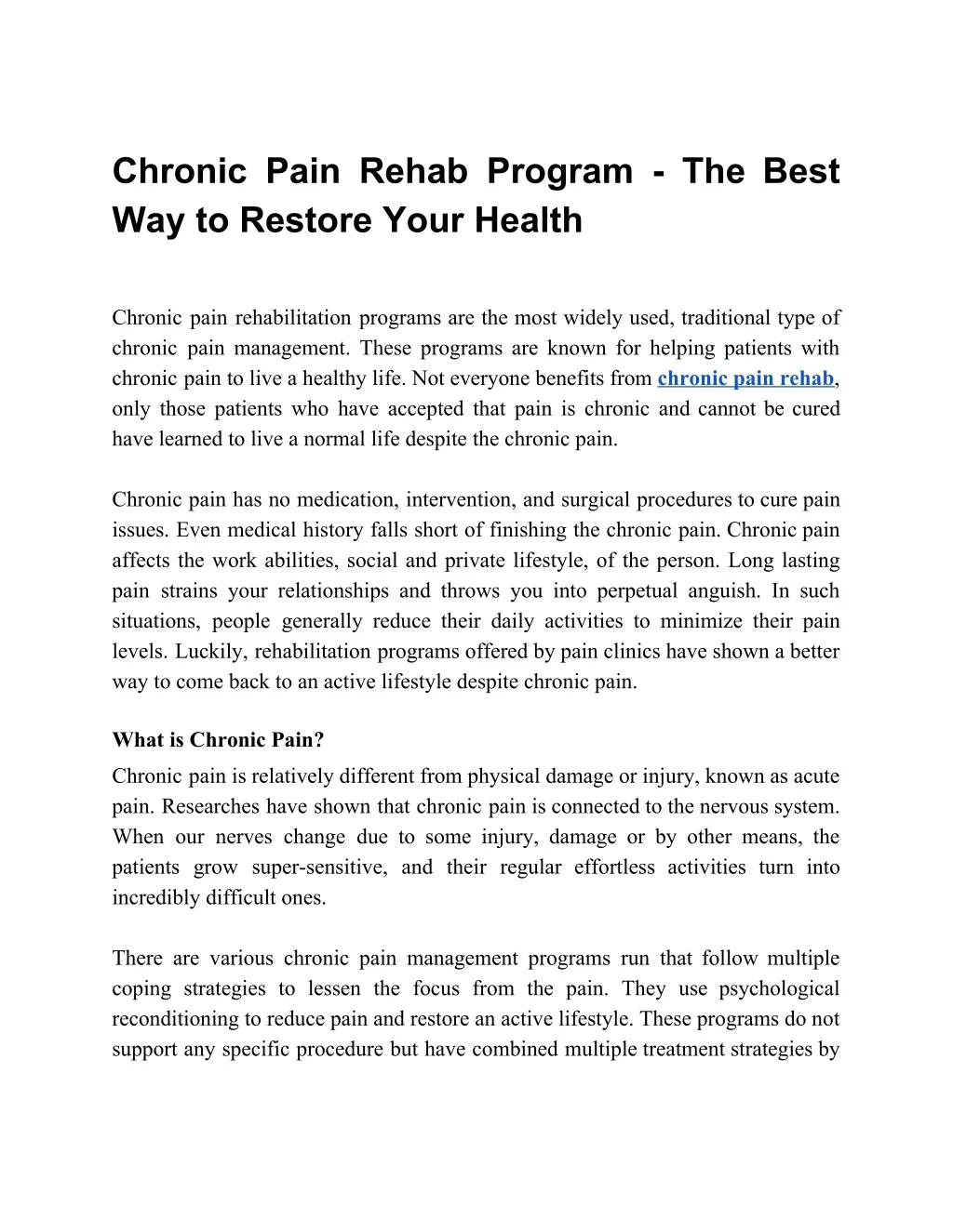 chronic pain rehab program the best