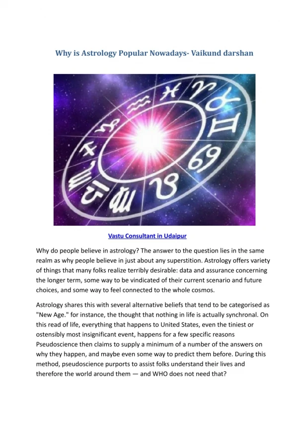 Why is Astrology Popular Nowadays- Vaikund darshan
