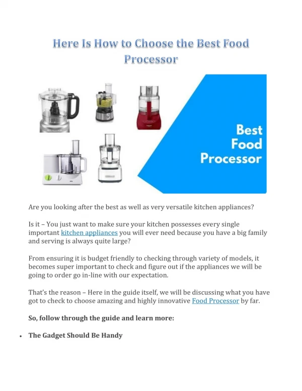 Here Is How to Choose the Best Food Processor