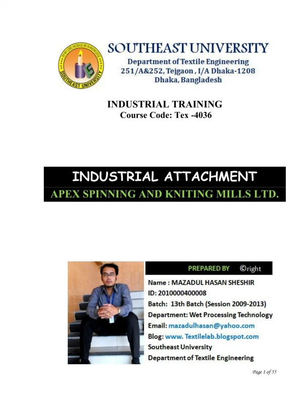 I ndustrial attachment of apex spinning and kniting mills ltd.