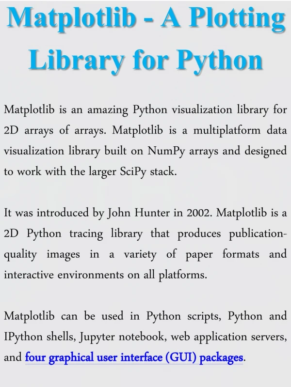 Matplotlib - A Plotting Library for Python
