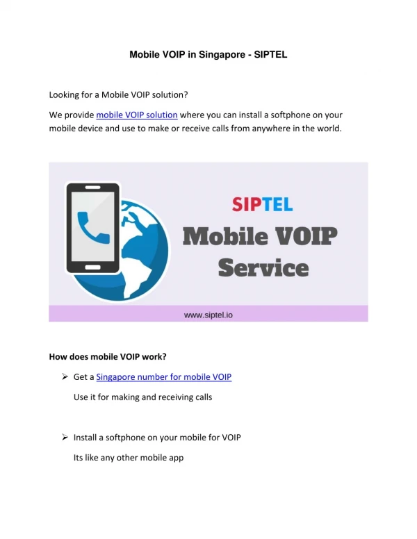 Mobile VOIP in Singapore - SIPTEL