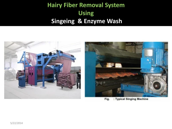 Hairy fibre removal system using singeing & enzyme wash