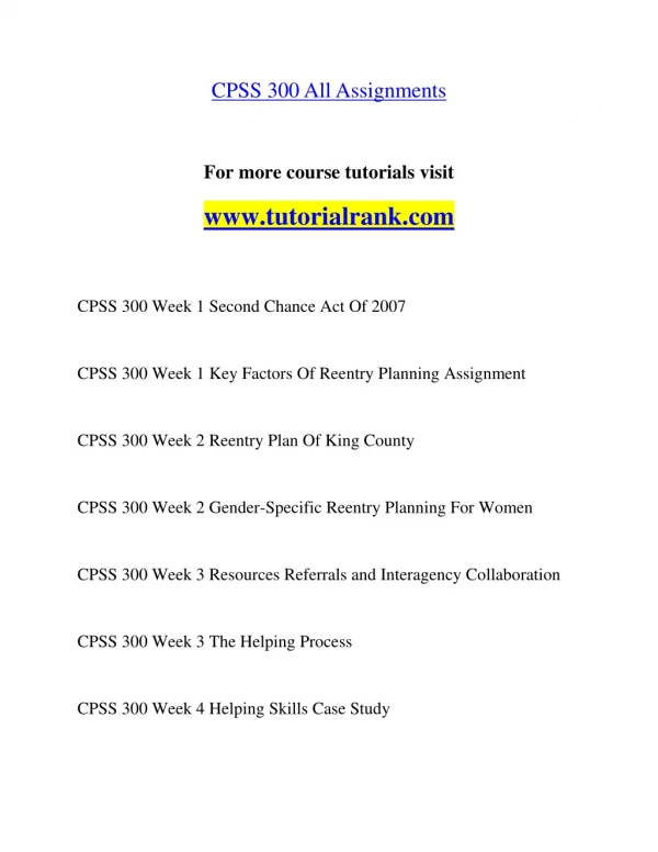CPSS 300 Effective Communication/tutorialrank.com