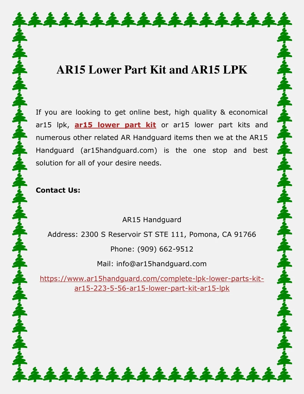 ar15 lower part kit and ar15 lpk