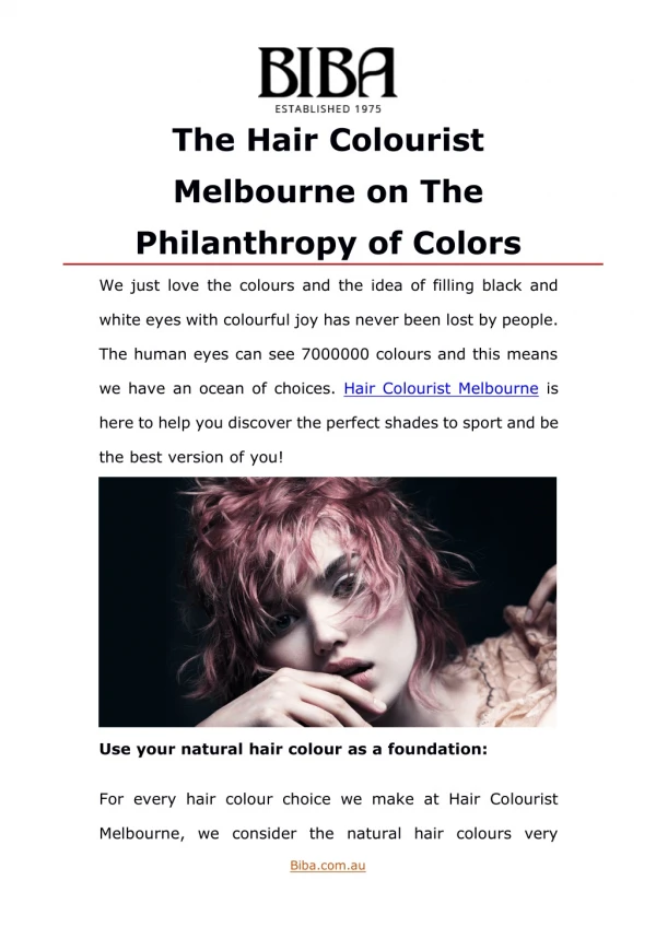 The Hair Colourist Melbourne on The Philanthropy of Colors