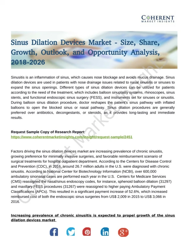Sinus Dilation Devices Market Summit to Showcase New Innovations from Leading Manufacturing and Pharmaceutical Experts 2