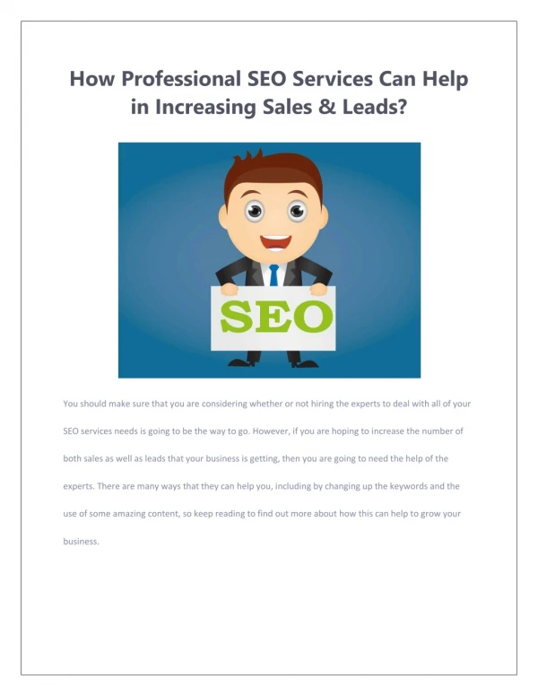 How Professional SEO Services Can Help in Increasing Sales & Leads?