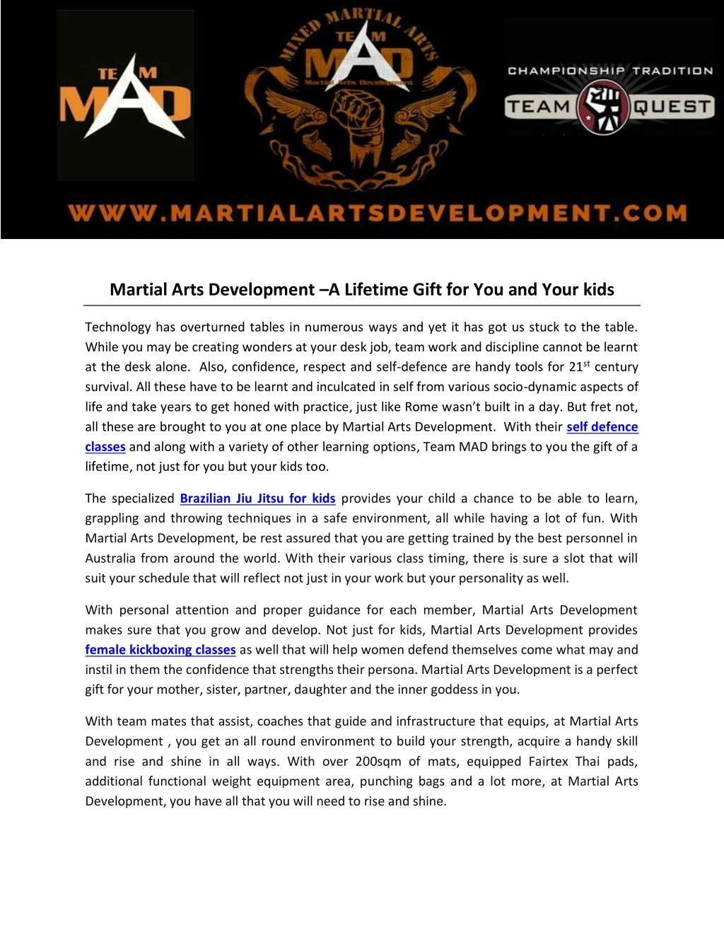 martial arts development a lifetime gift
