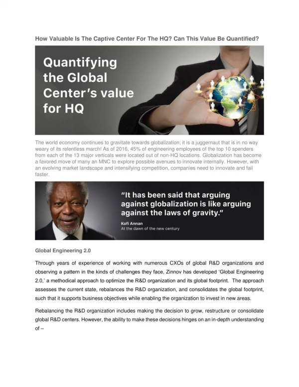 How Valuable Is The Captive Center For The HQ? Can This Value Be Quantified?