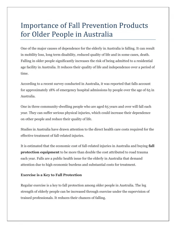 Importance of Fall Prevention Products for Older People in Australia