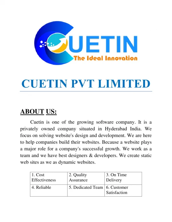 Cuetin - Web Design | Best Website Design Company in Hyderabad | Best E-Commerce Website Design Company