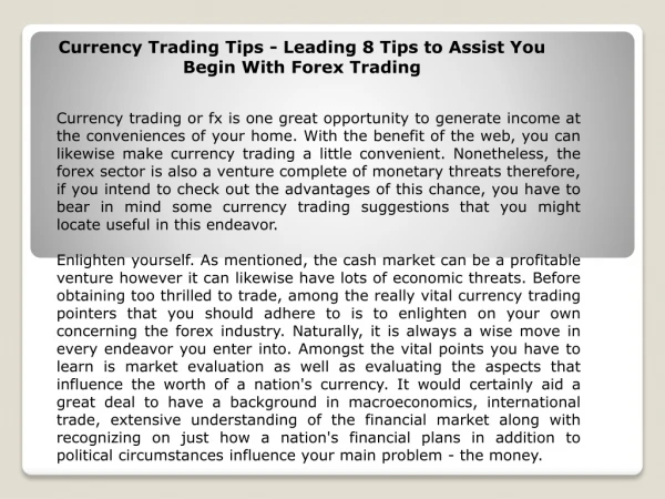 Currency Trading Tips - Leading 8 Tips to Assist You Begin With Forex Trading