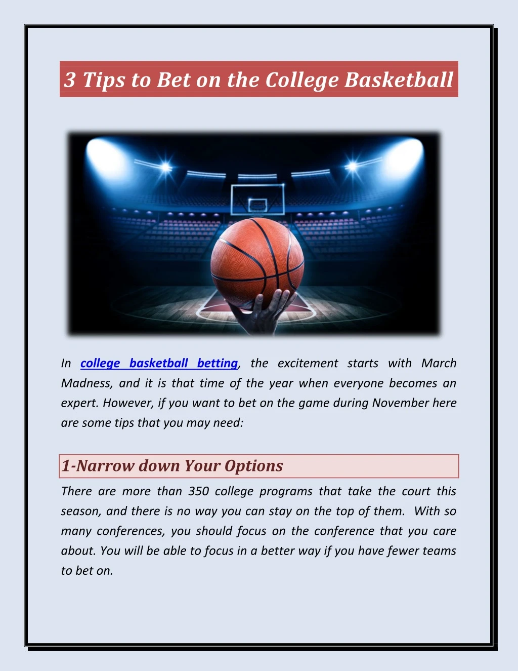 3 tips to bet on the college basketball