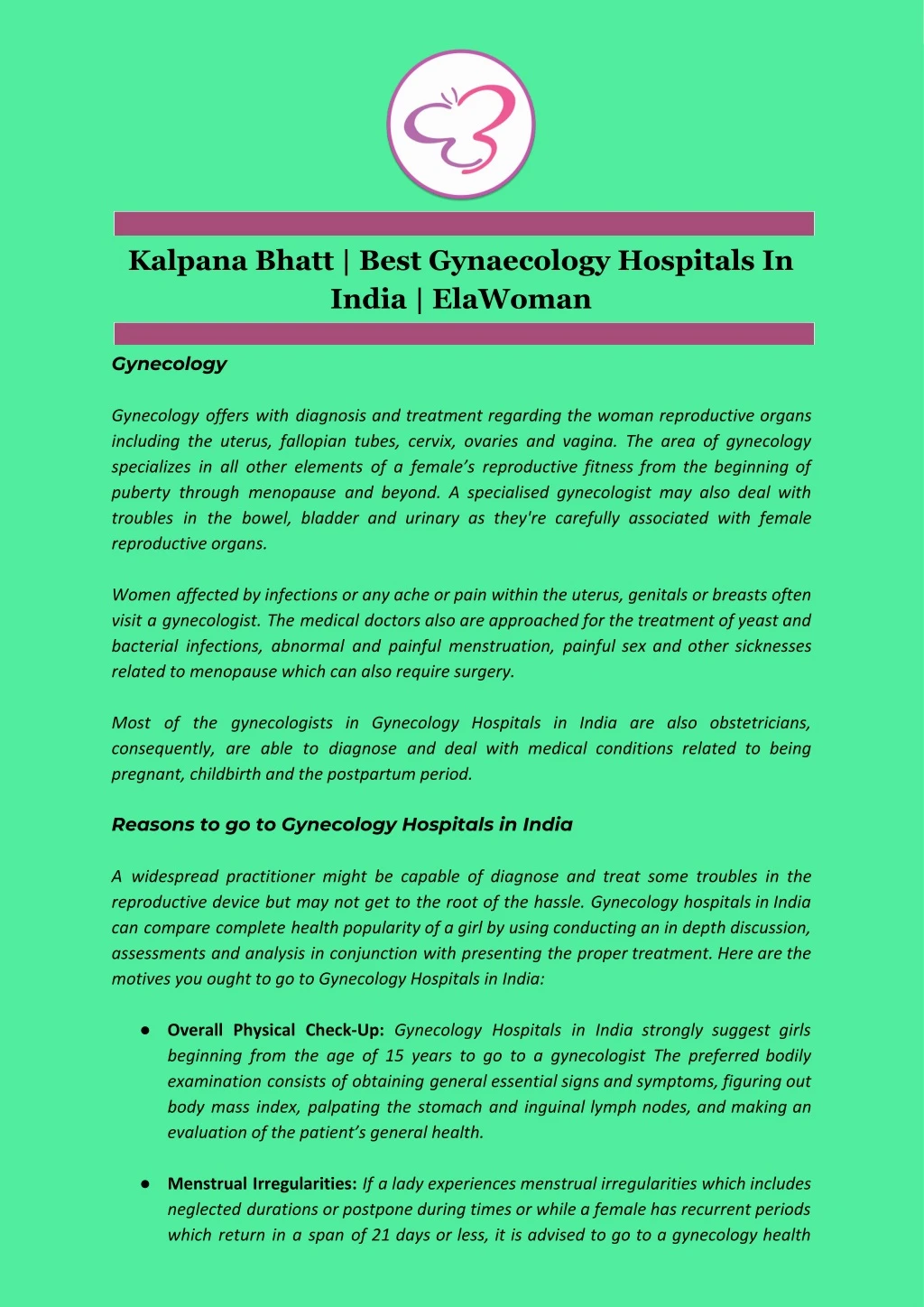 kalpana bhatt best gynaecology hospitals in india