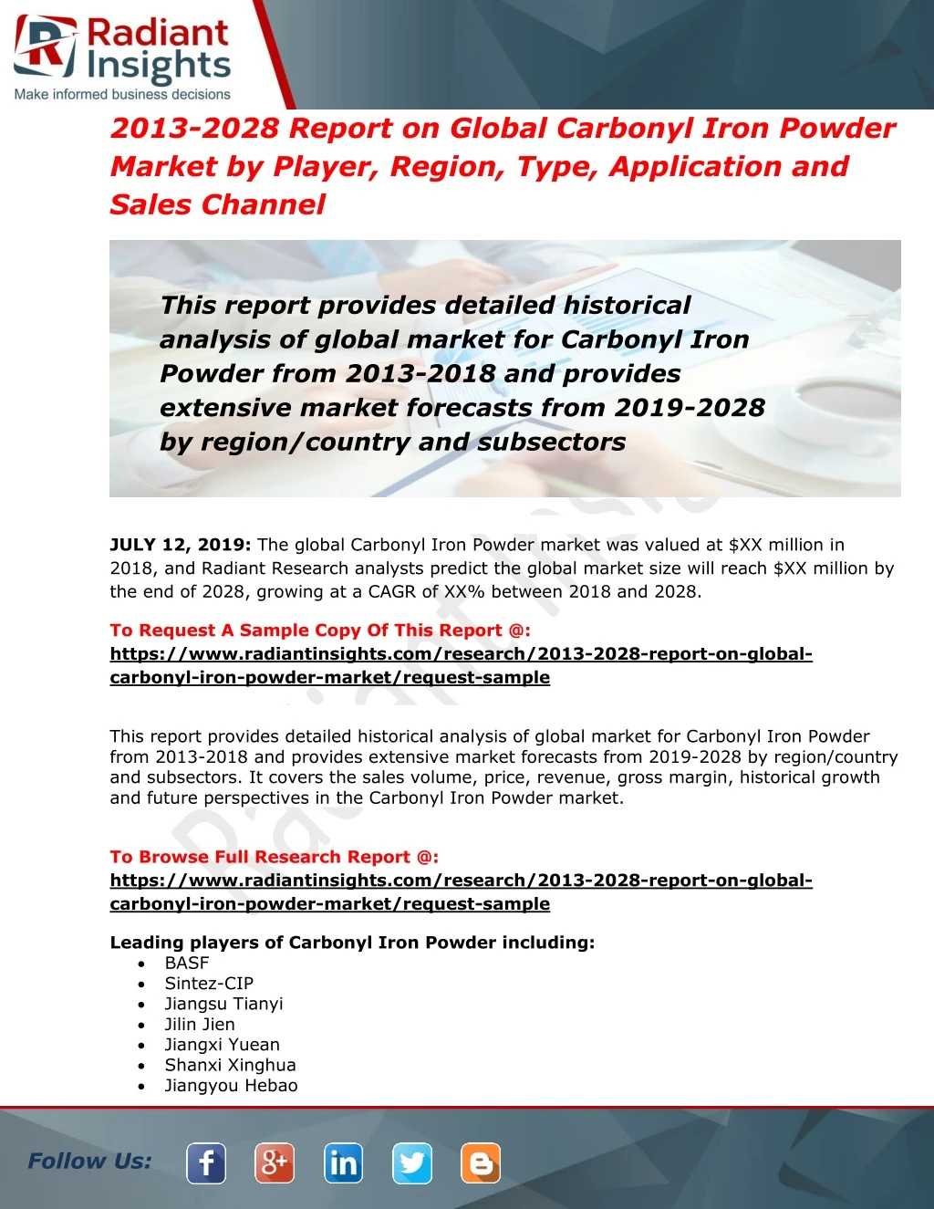 2013 2028 report on global carbonyl iron powder