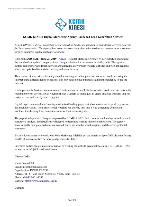 KCMK KINESI Digital Marketing Agency Launched Lead Generation Services