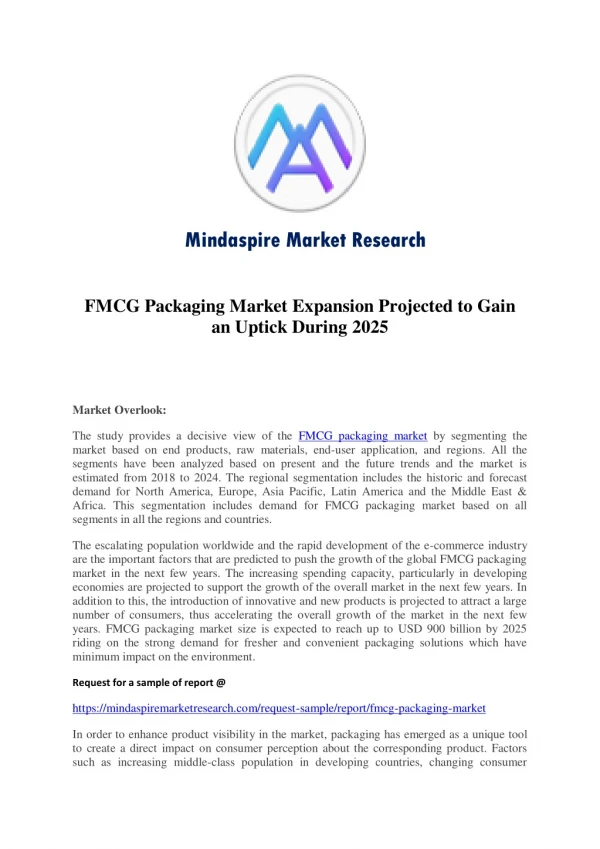 FMCG Packaging Market Expansion Projected to Gain an Uptick During 2025