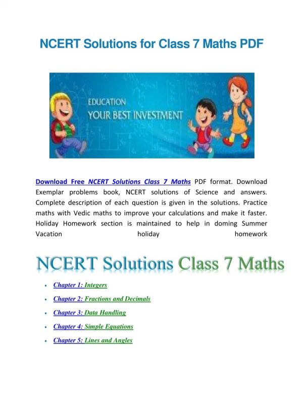 Download Free NCERT Solutions for Class 7 Maths PDF