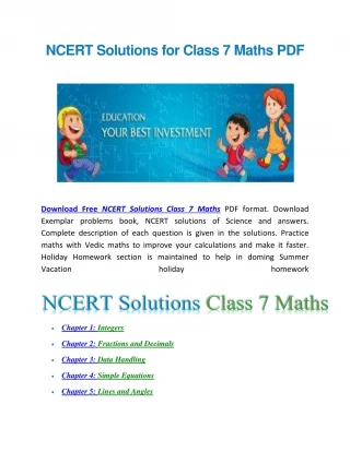Download Free NCERT Solutions for Class 7 Maths PDF - slide 1