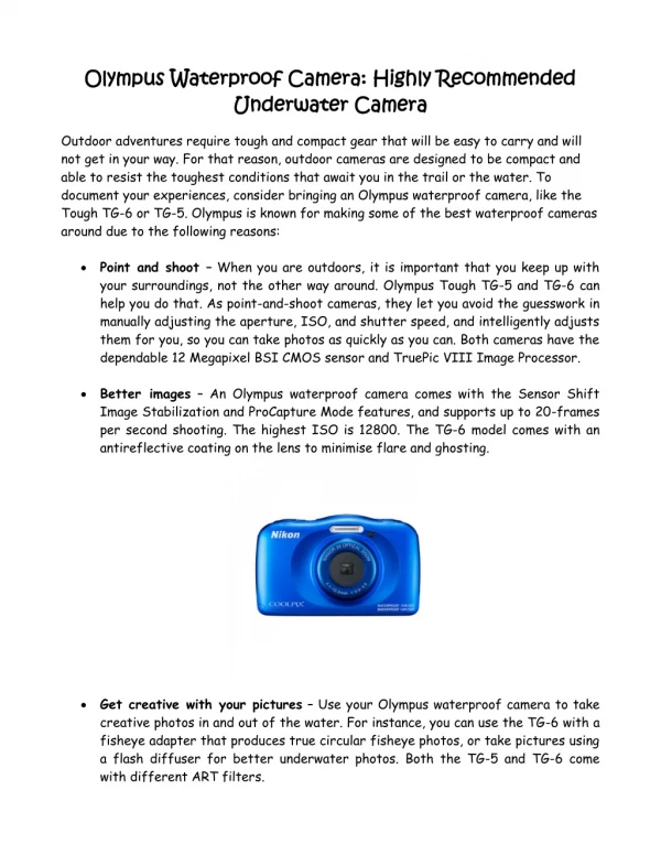 Olympus Waterproof Camera: Highly Recommended Underwater Camera