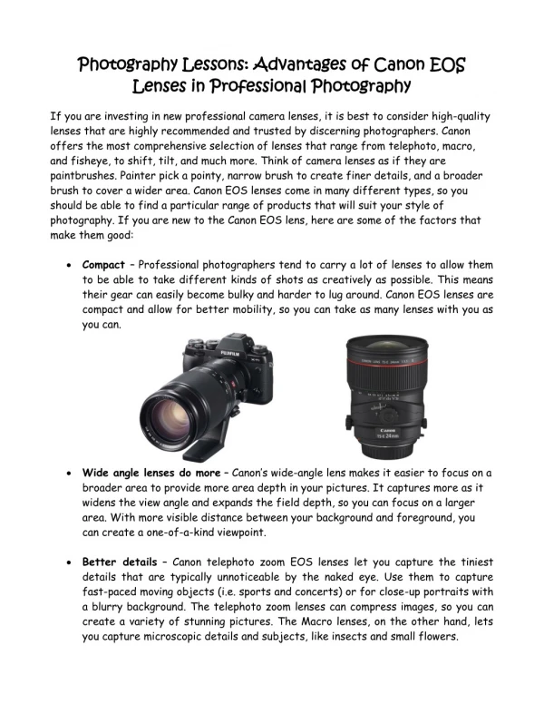 Photography Lessons: Advantages of Canon EOS Lenses in Professional Photography