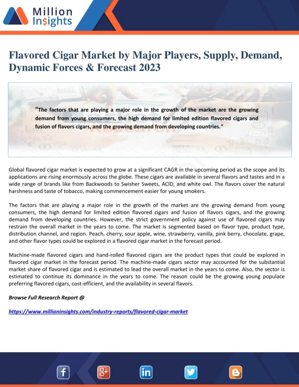 Flavored Cigar Market by Major Players, Supply, Demand, Dynamic Forces & Forecast 2023