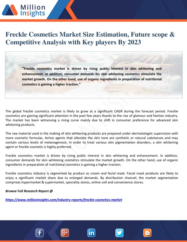 Freckle Cosmetics Market Size Estimation, Future scope & Competitive Analysis with Key players By 2023