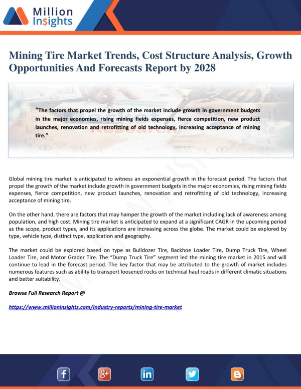 Mining Tire Market Trends, Cost Structure Analysis, Growth Opportunities And Forecasts Report by 2028