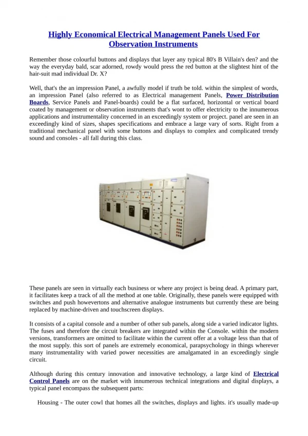 Highly Economical Electrical Management Panels Used For Observation Instruments