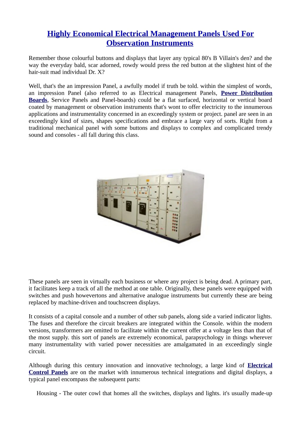 highly economical electrical management panels