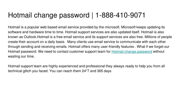 Hotmail Change Password | 1-888-410-9071
