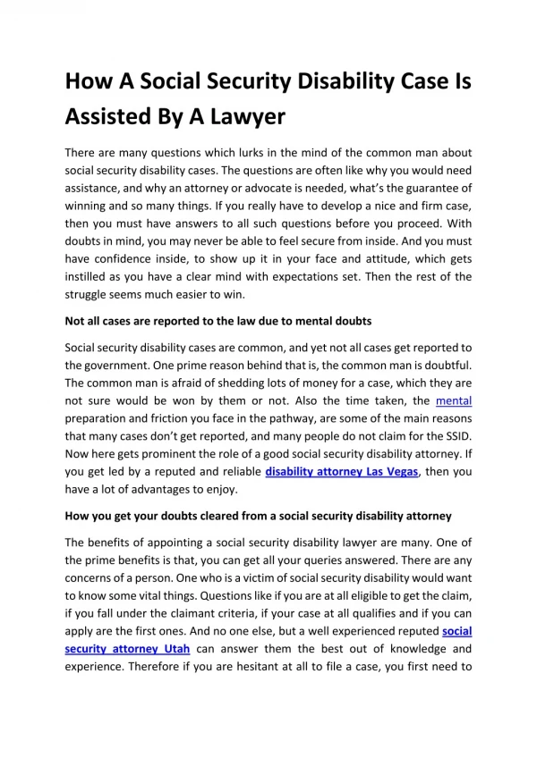 How A Social Security Disability Case Is Assisted By A Lawyer