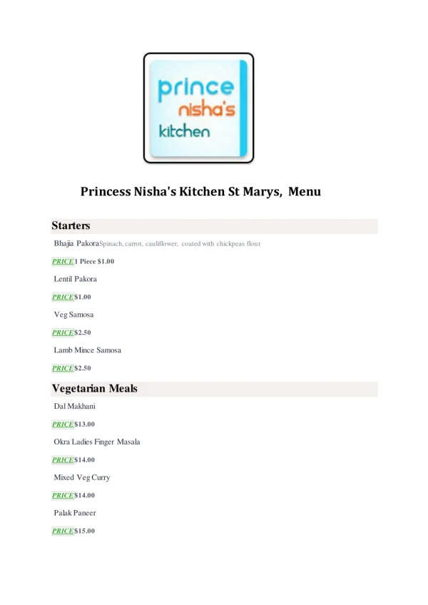 Princess Nisha's Kitchen- Order Indian food online