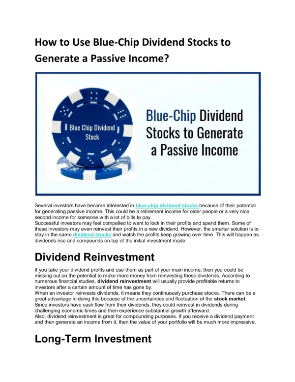 How to Use Blue-Chip Dividend Stocks to Generate a Passive Income?