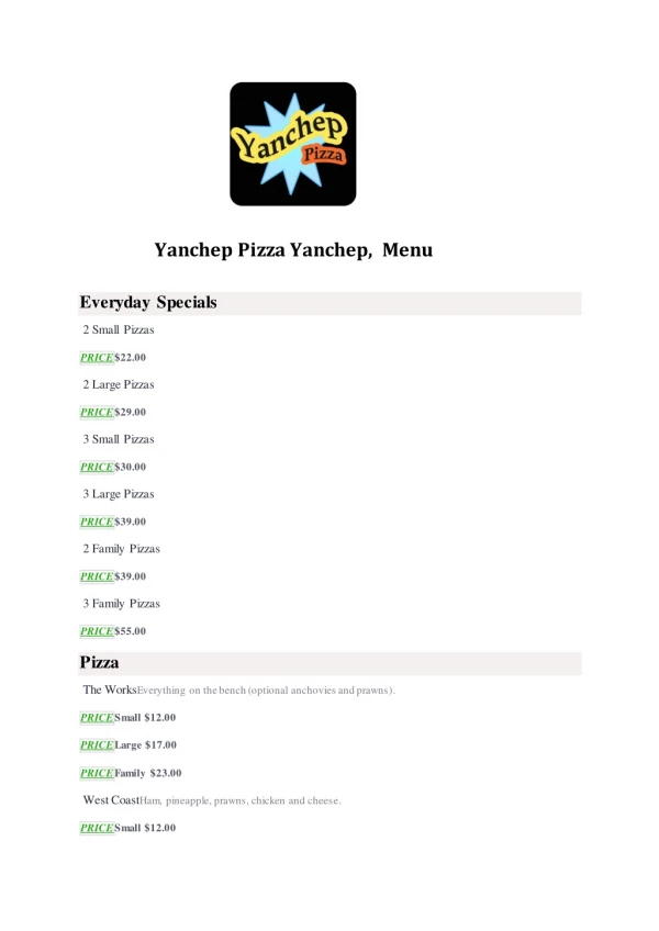 Yanchep Pizza- Order pizza Online