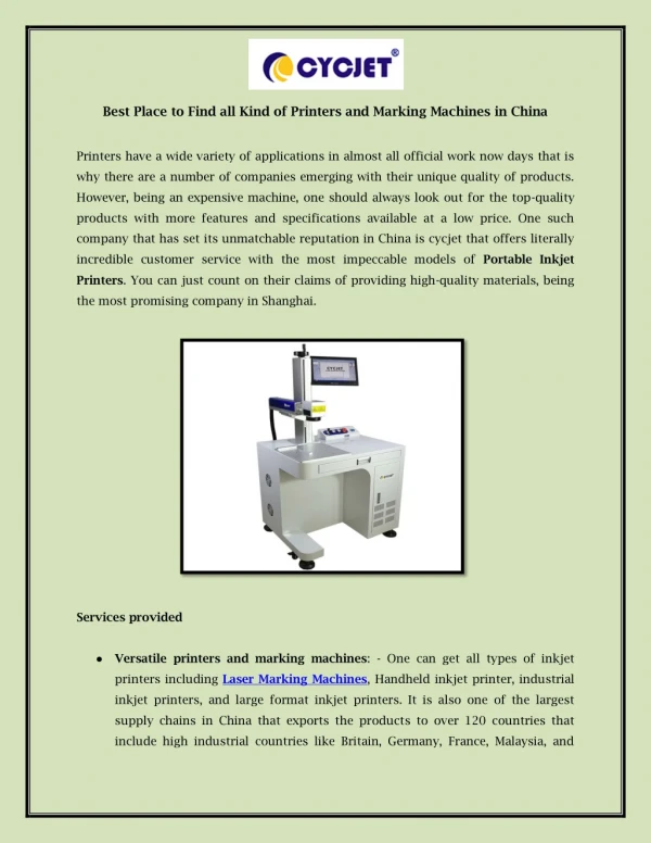 Best Place to Find all Kind of Printers and Marking Machines in China