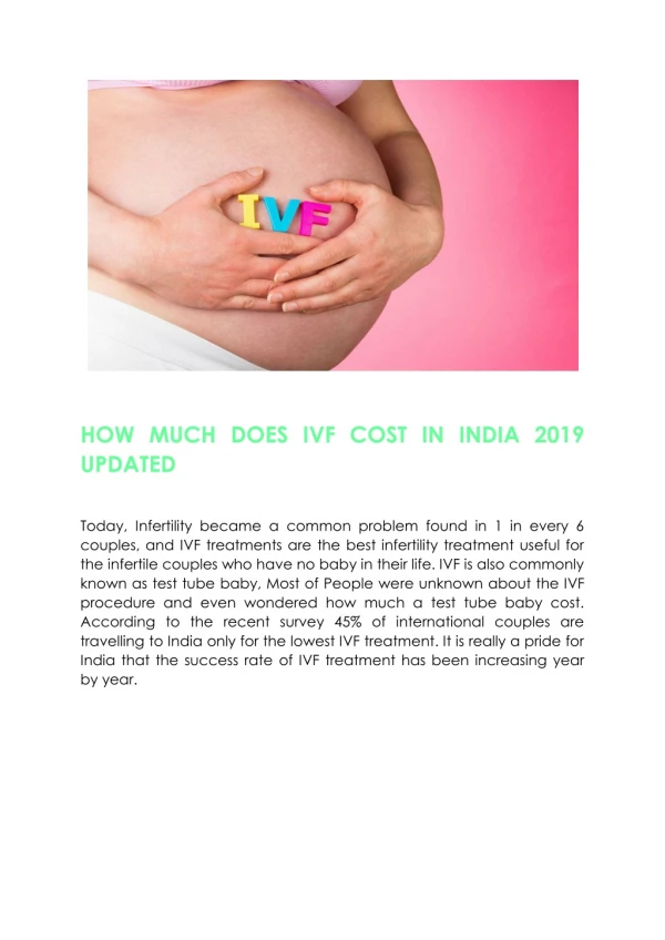Find the latest IVF Cost In India 2019 Updates