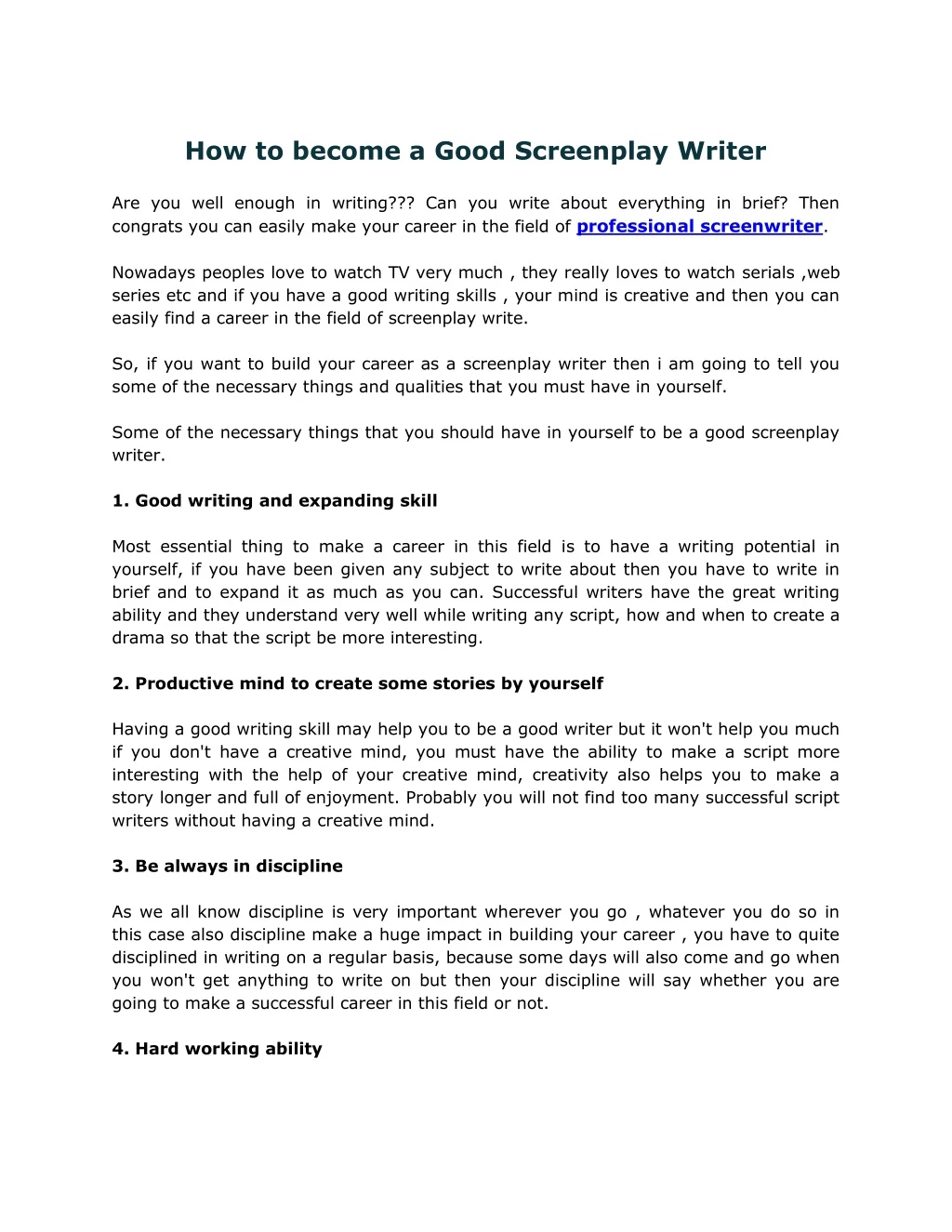 how to become a good screenplay writer