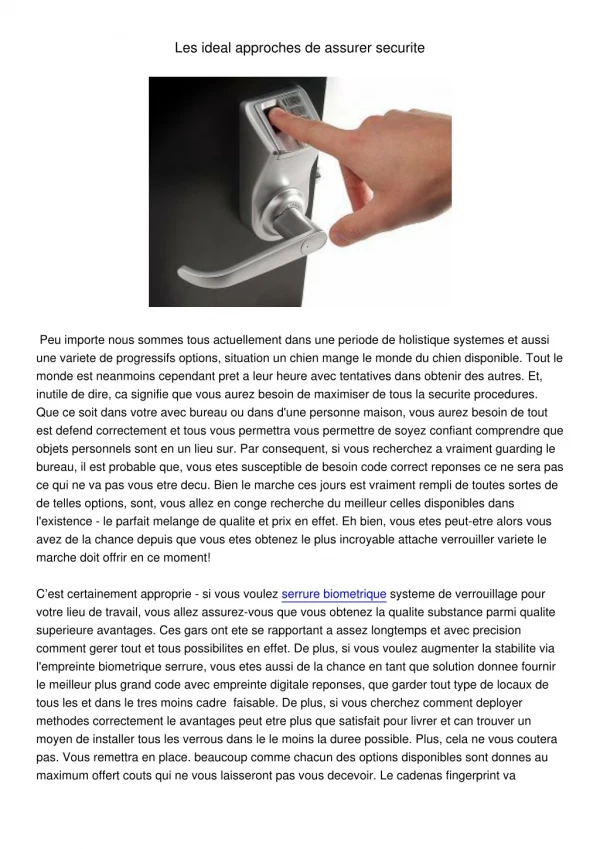 les ideal approches de assurer securite